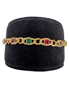Vintage Swarovski Multicolor Crystal Tennis Bracelet Gold-Tone 7" Classic Style